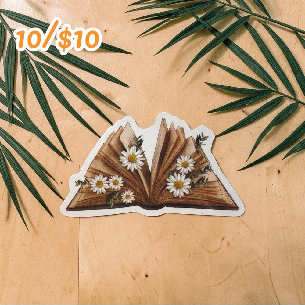 Open Book Daisy Sticker – Floral Book Vinyl Decal | Cottagecore Reader Aesthetic
